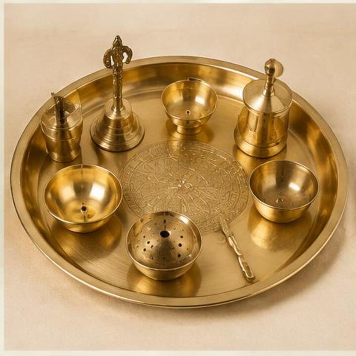 Gayatri Mantra Brass Pooja Thali
